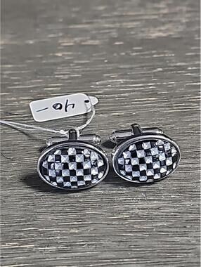 WEHHayward Sterling Silver Black Onyx, Sodalite &Mother Of Pearl Check Cufflink